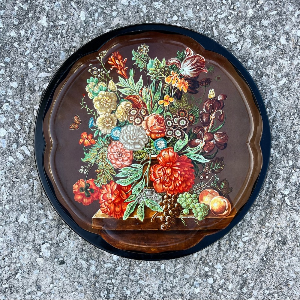 Daher Decorated Ware Floral Tray Victorian Metal New York England Vintage